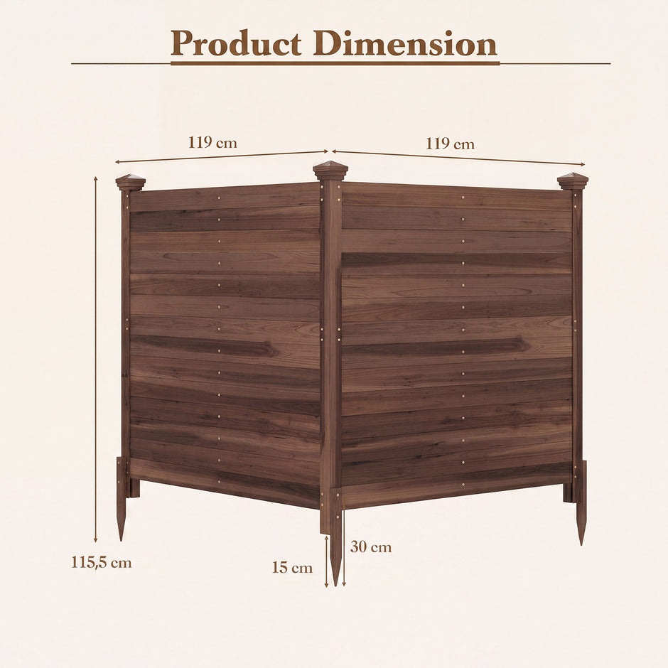 Pack – Tvådelad skyddshäck trädgårdshäck av gran utomhus trähäck med tre stolpar – 2 119 x 119 cm – Brun
