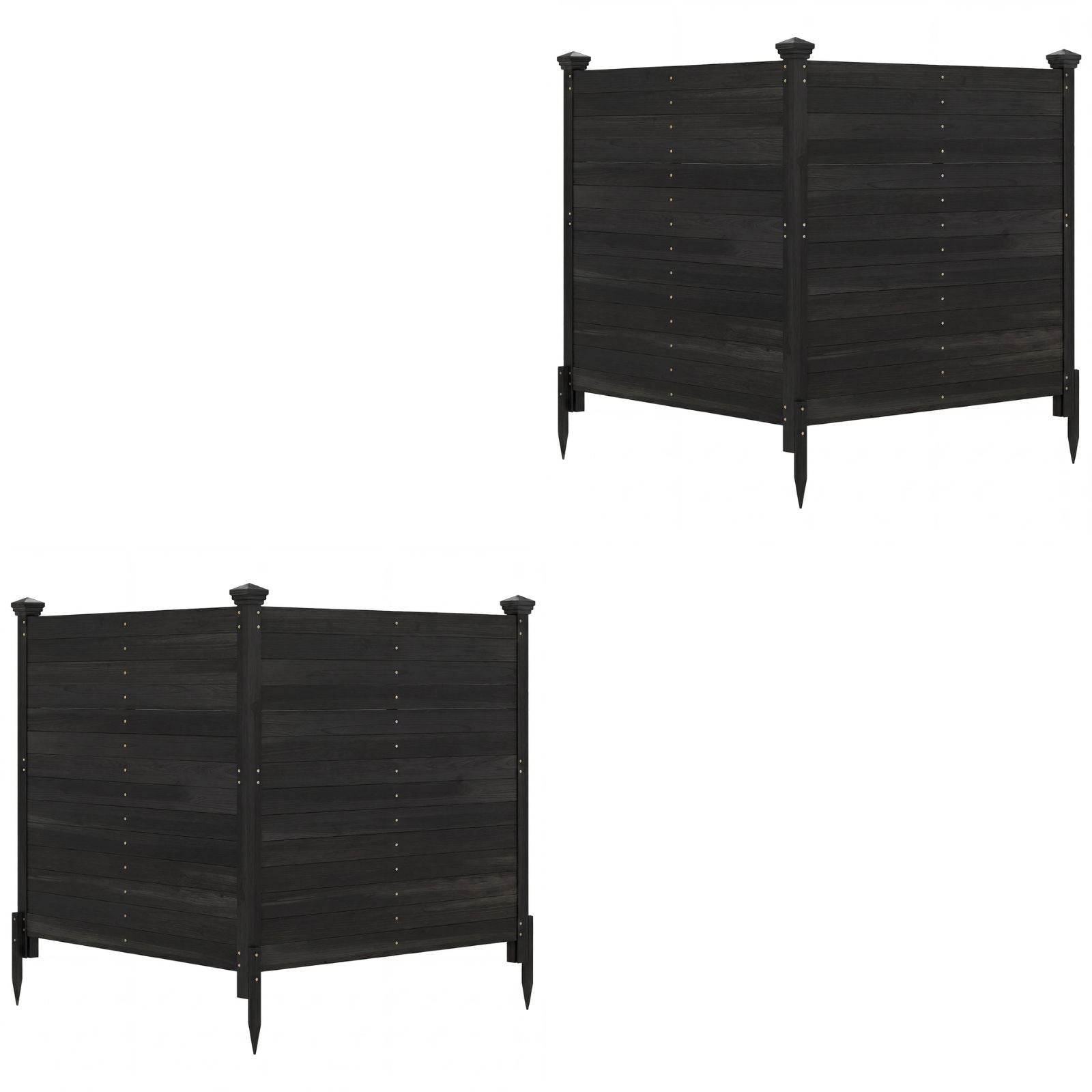 Pack – Tvådelad skyddshäck trädgårdshäck av gran utomhus trähäck med tre stolpar – 2 119 x 119 cm – Svart