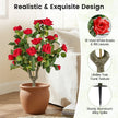 Delnings – Set Konstväxt Rosor Med Jordspets och Ständigt Gröna Blad Stjälkar Silkblommor – 2 – Röd och grön
