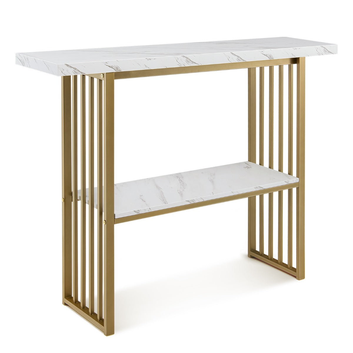 Konsolbord – med nivåer marmorlook och Gyllene – 2 120 x 29,5 x 92,5 cm – Vit