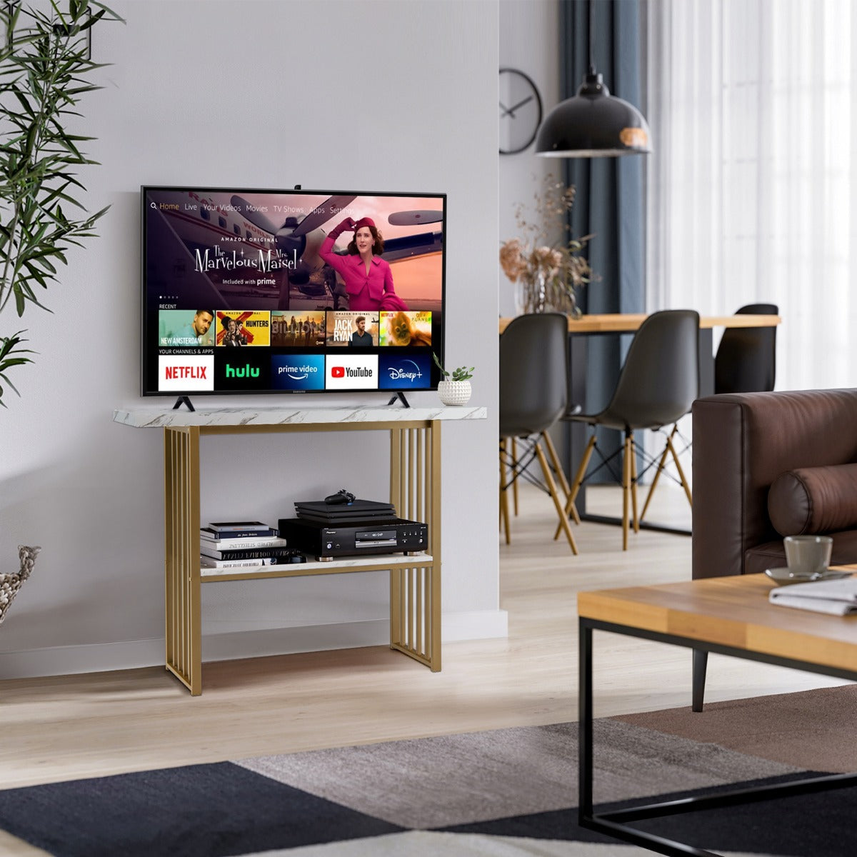Konsolbord – med nivåer marmorlook och Gyllene – 2 120 x 29,5 x 92,5 cm – Vit