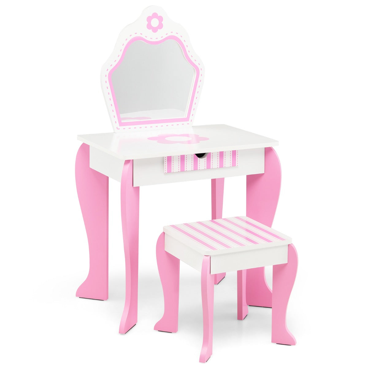 Sminkbord – och pallset för barn med spegel låda – 49 x 34 x 86,5 cm – Rosa