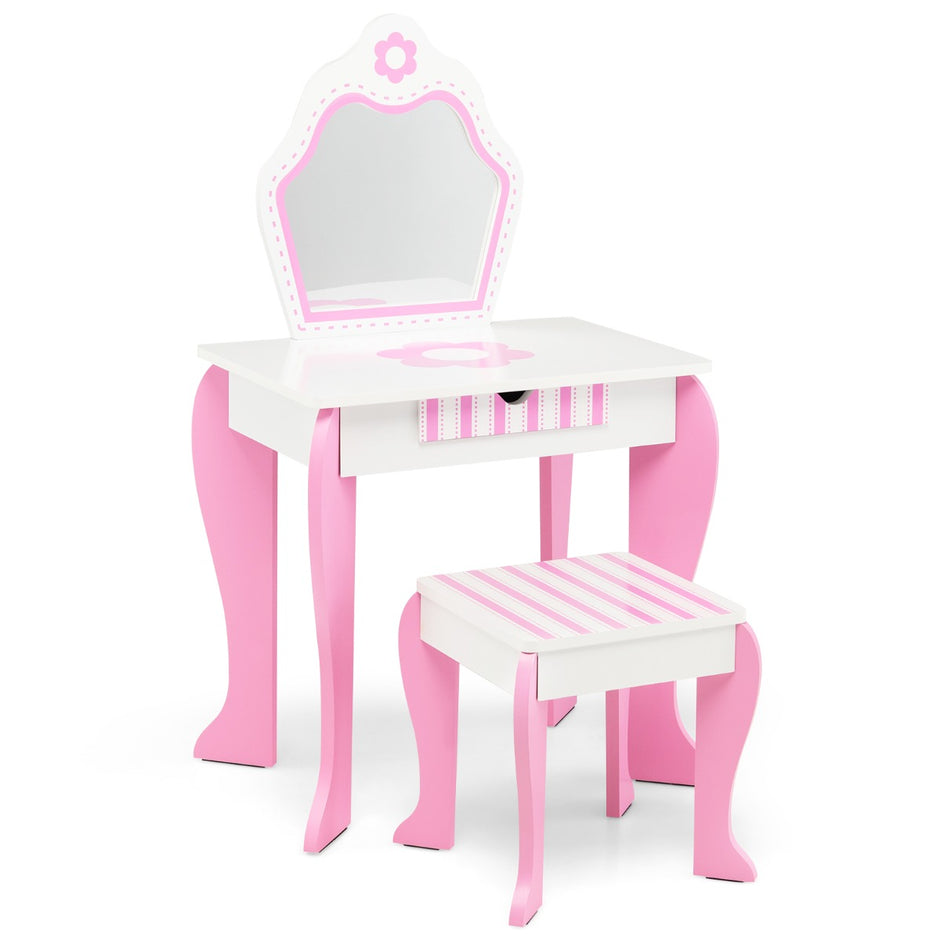 Sminkbord – och pallset för barn med spegel låda – 49 x 34 x 86,5 cm – Rosa