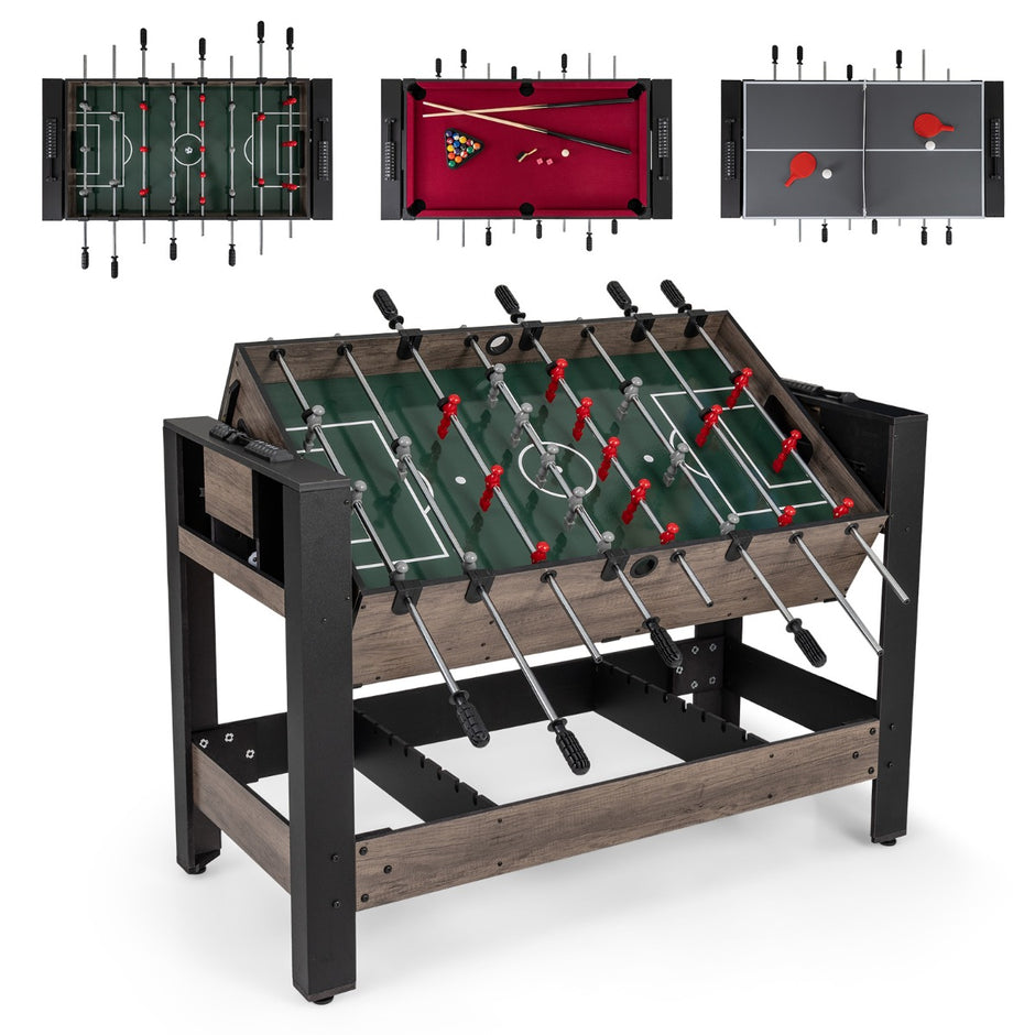 i – roterande spelbord tum med bordsfotboll biljard och bordtennis – 3 1 49 124 x 60,5 x 84 cm – Brun