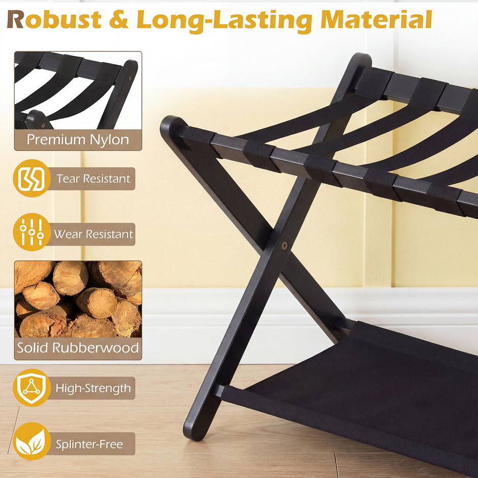 pack – Fällbar resväska ställning av gummiträ med hyllor upp till – 2 2 50 kg 67 x 46 x 52 cm – Svart
