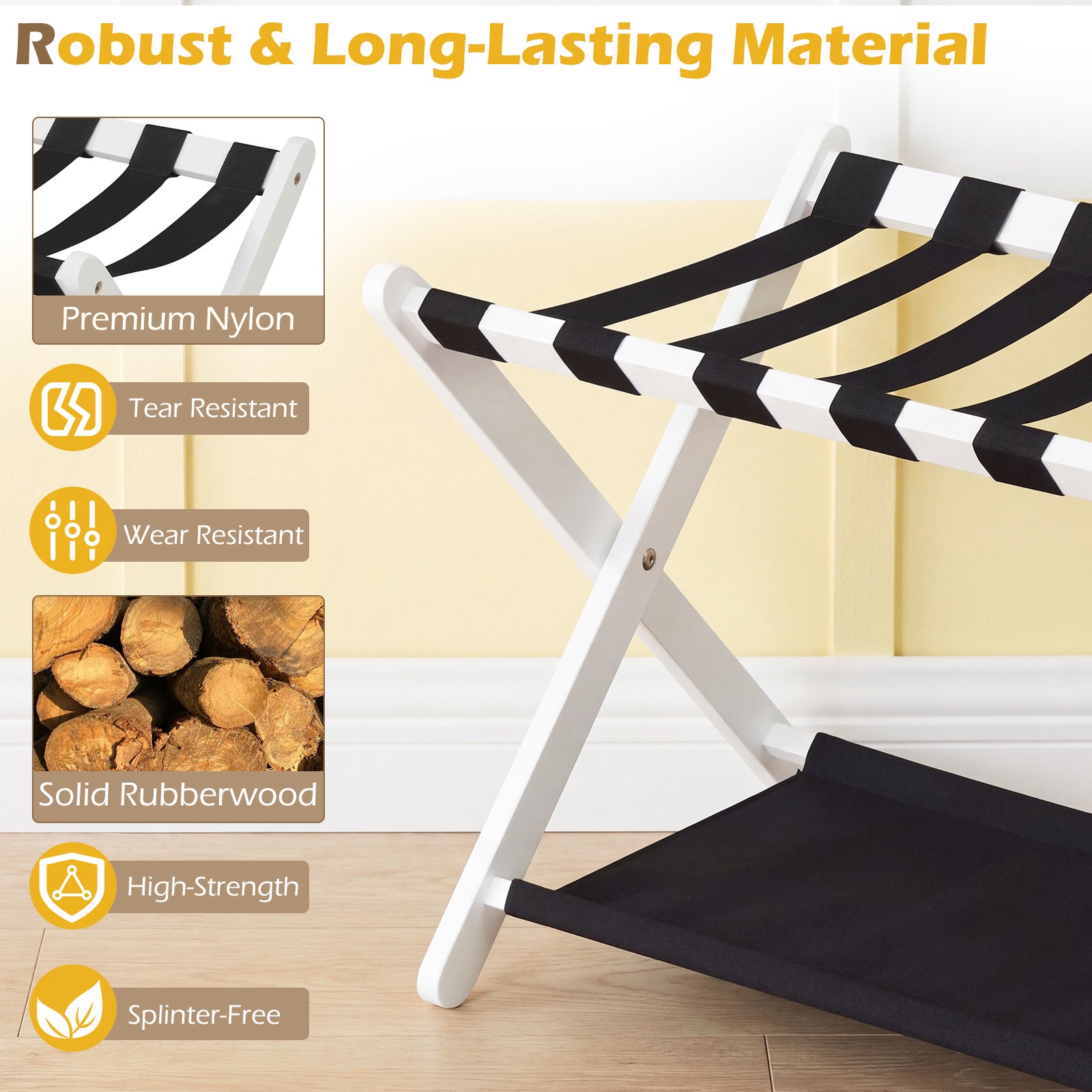 pack – Fällbar resväska ställning av gummiträ med hyllor upp till – 2 2 50 kg 67 x 46 x 52 cm – Vit