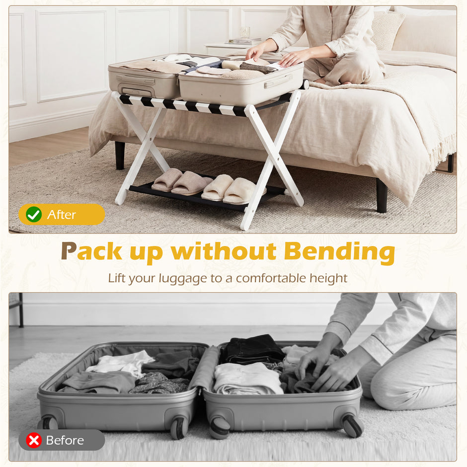 pack – Fällbar resväska ställning av gummiträ med hyllor upp till – 2 2 50 kg 67 x 46 x 52 cm – Vit
