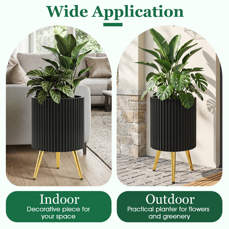2‑pack – blomkruka i metall, planteringskärl med ben och dräneringshål, rund ytterkruka – 3