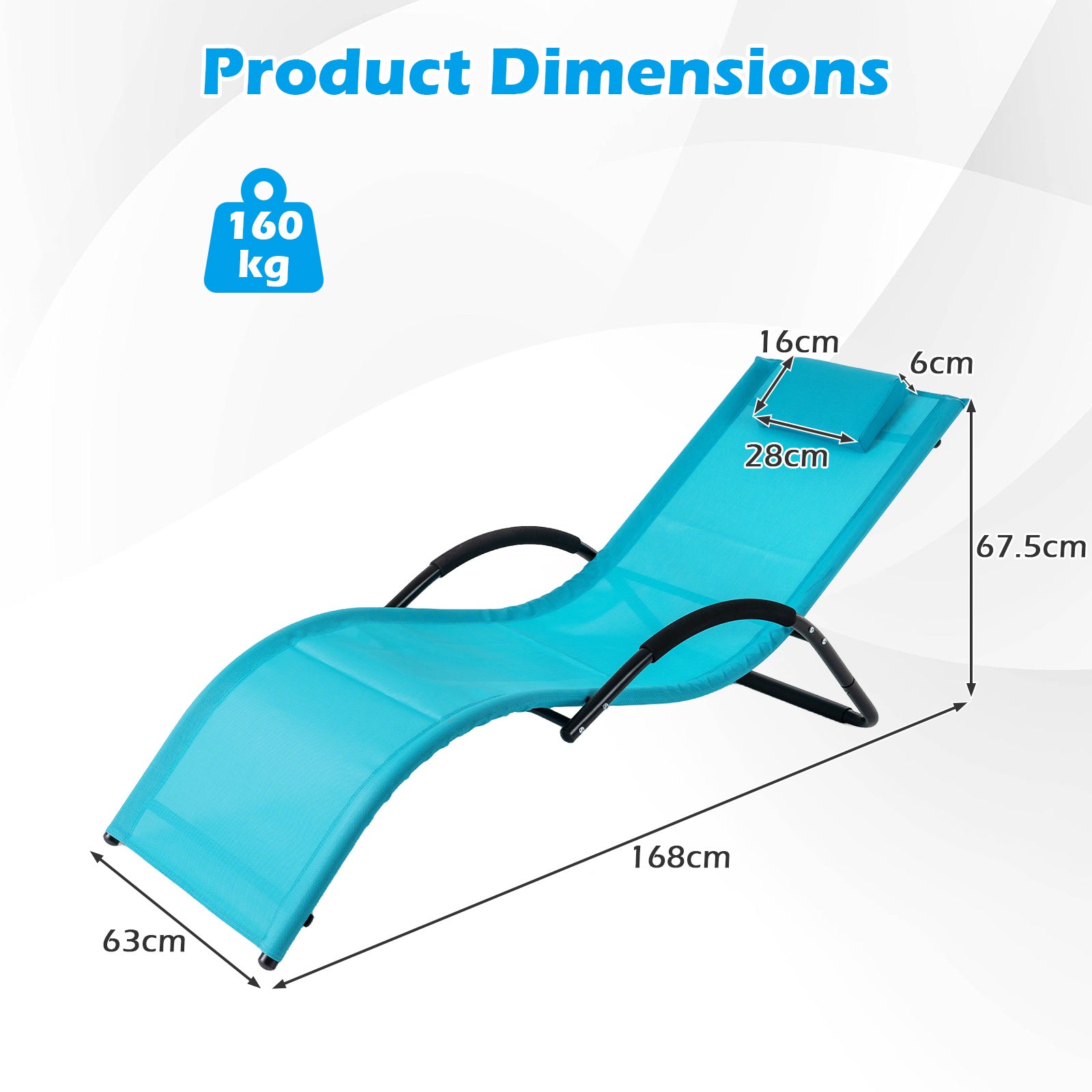 pack – ergonomisk solstol med avtagbart huvudkudde liggstol belastbar upp till – 2 160 kg – Blå