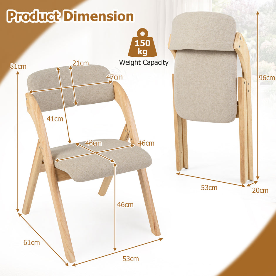 delad – hopfällbar stol i trä med stoppad sits och andningsbara linnédynor, – 2 61 x 53 x 81 cm