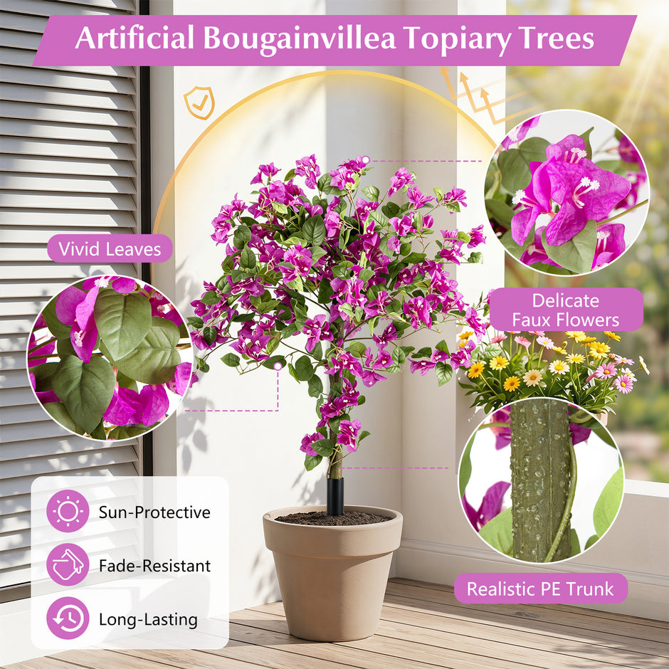 2‑pack – konstgjorda blommor med jordspett, bougainvillea för veranda och trädgård