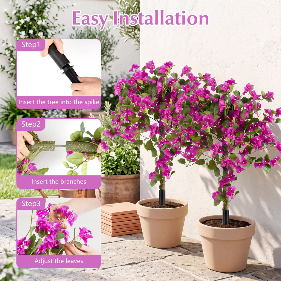 2‑pack – konstgjorda blommor med jordspett, bougainvillea för veranda och trädgård