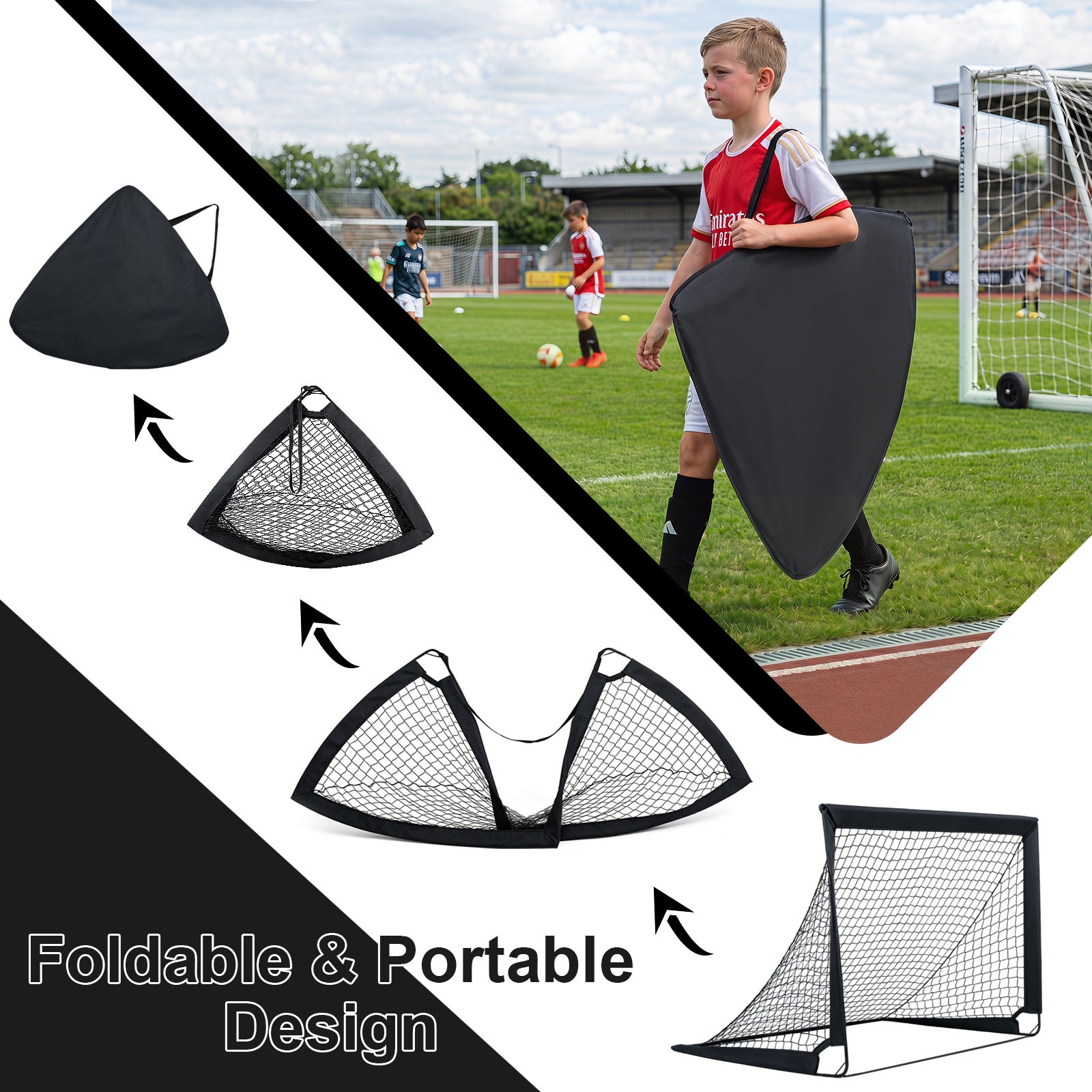 2‑pack – pop‑up fotbollsmål för barn med glasfiberrör och metallkopplingar – 120 x 90 x 92 cm
