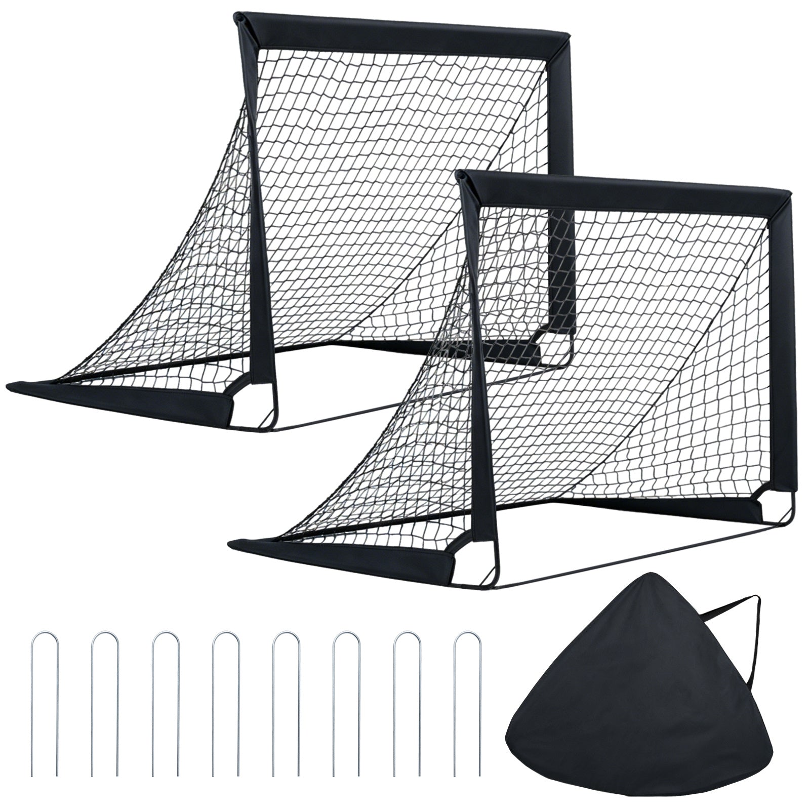 2‑pack – pop‑up fotbollsmål för barn med glasfiberrör och metallkopplingar – 120 x 90 x 92 cm