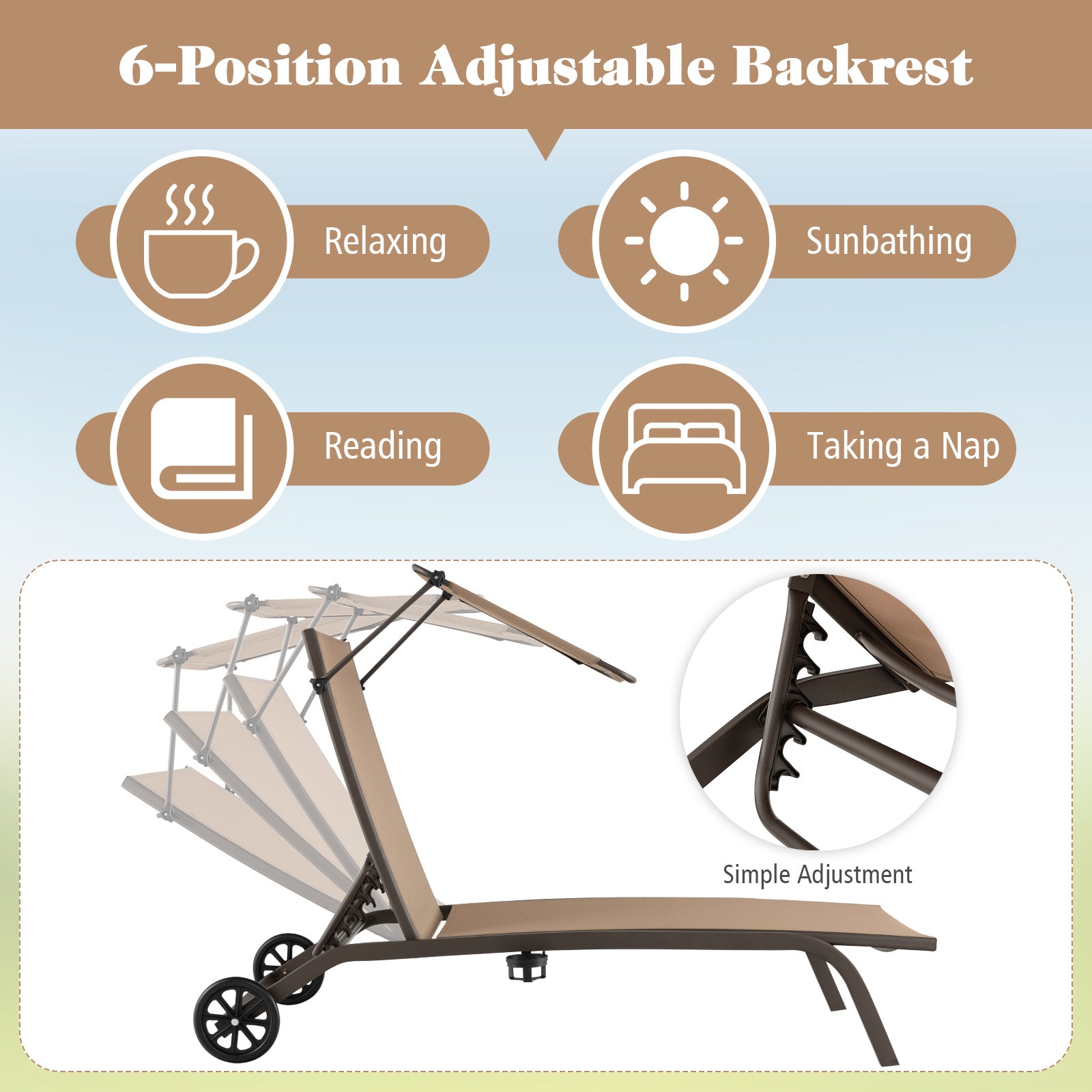 pack – terrassolägen utomhusstol med hjul metallbädd – 2
