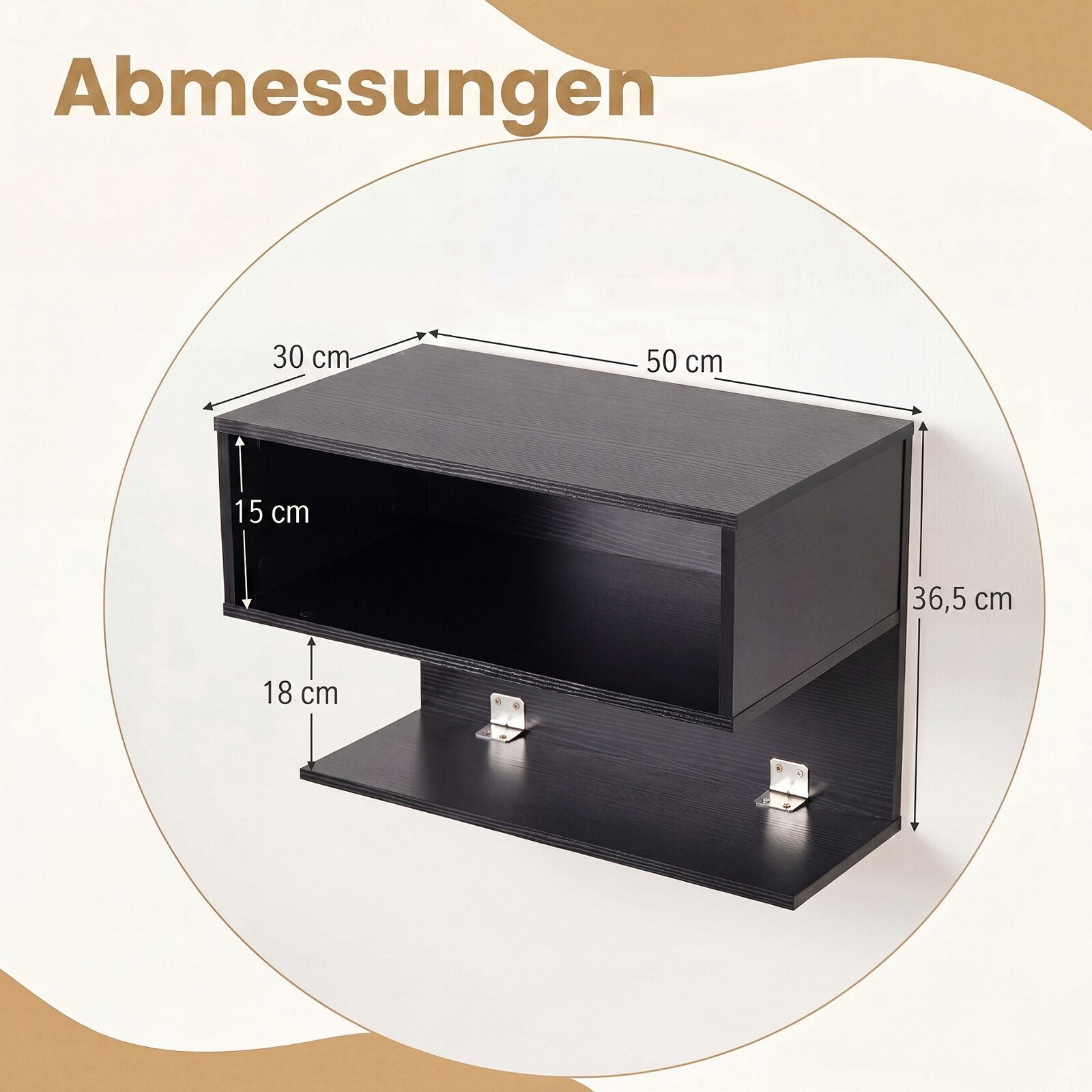 2‑pack – väggmonterat nattbord, hängande nattskåp i trä med öppna fack – 2