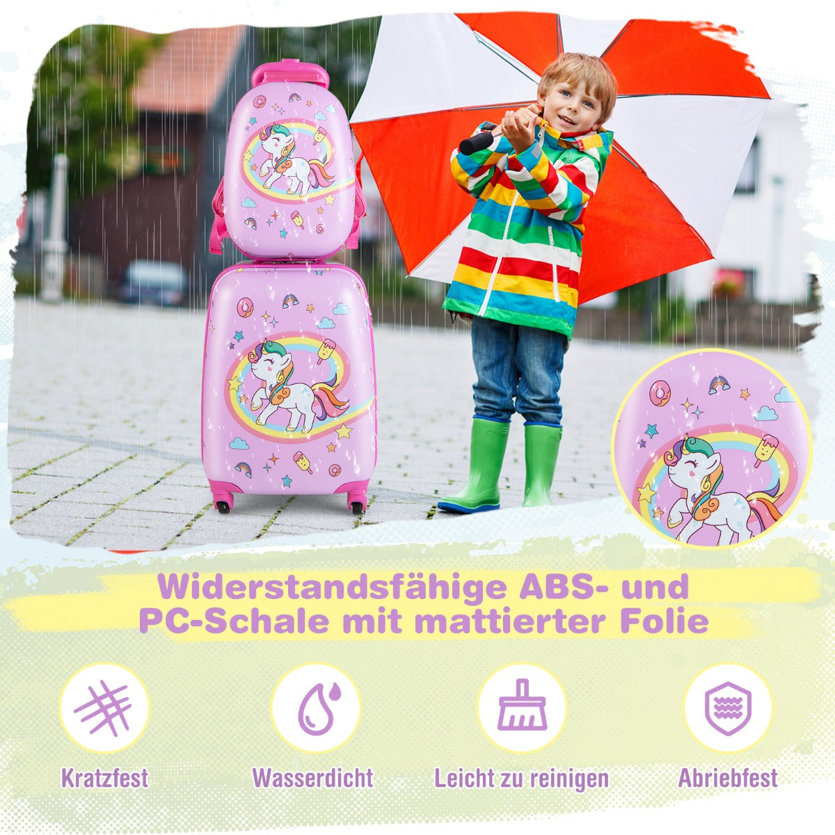 Barnresväska – Rolling Hard Shell delad handbagageset med spinnerhjul – 2 – Rosa