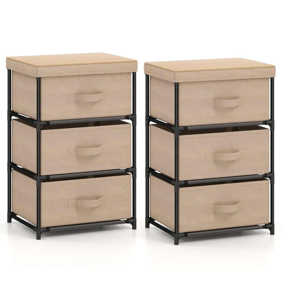 pack – nattduksbord med tyglådor Sidobord metallram Tyglåda – 2 – Brun