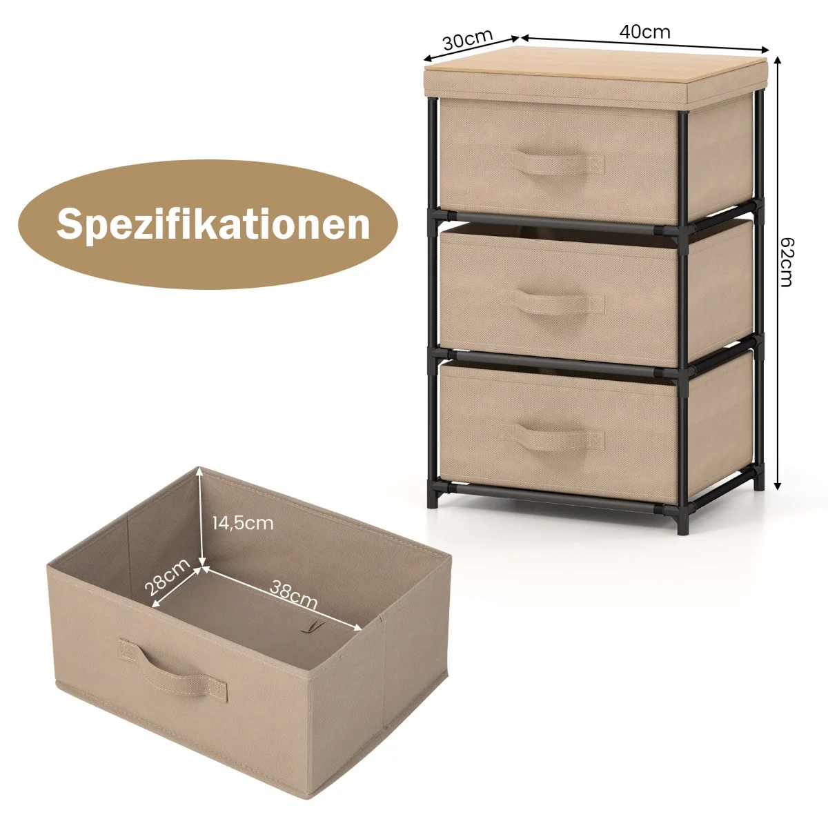 pack – nattduksbord med tyglådor Sidobord metallram Tyglåda – 2 – Brun
