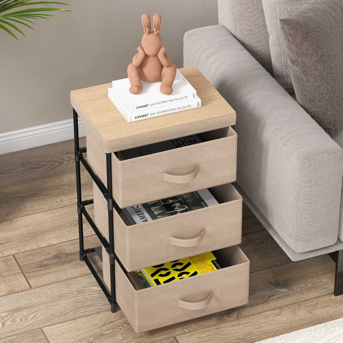 pack – nattduksbord med tyglådor Sidobord metallram Tyglåda – 2 – Brun
