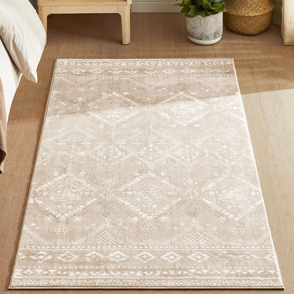 Vloerkleed – Antislip – Machinewasbaar – Boho – 80 x 150 cm – Cappuccinobeige
