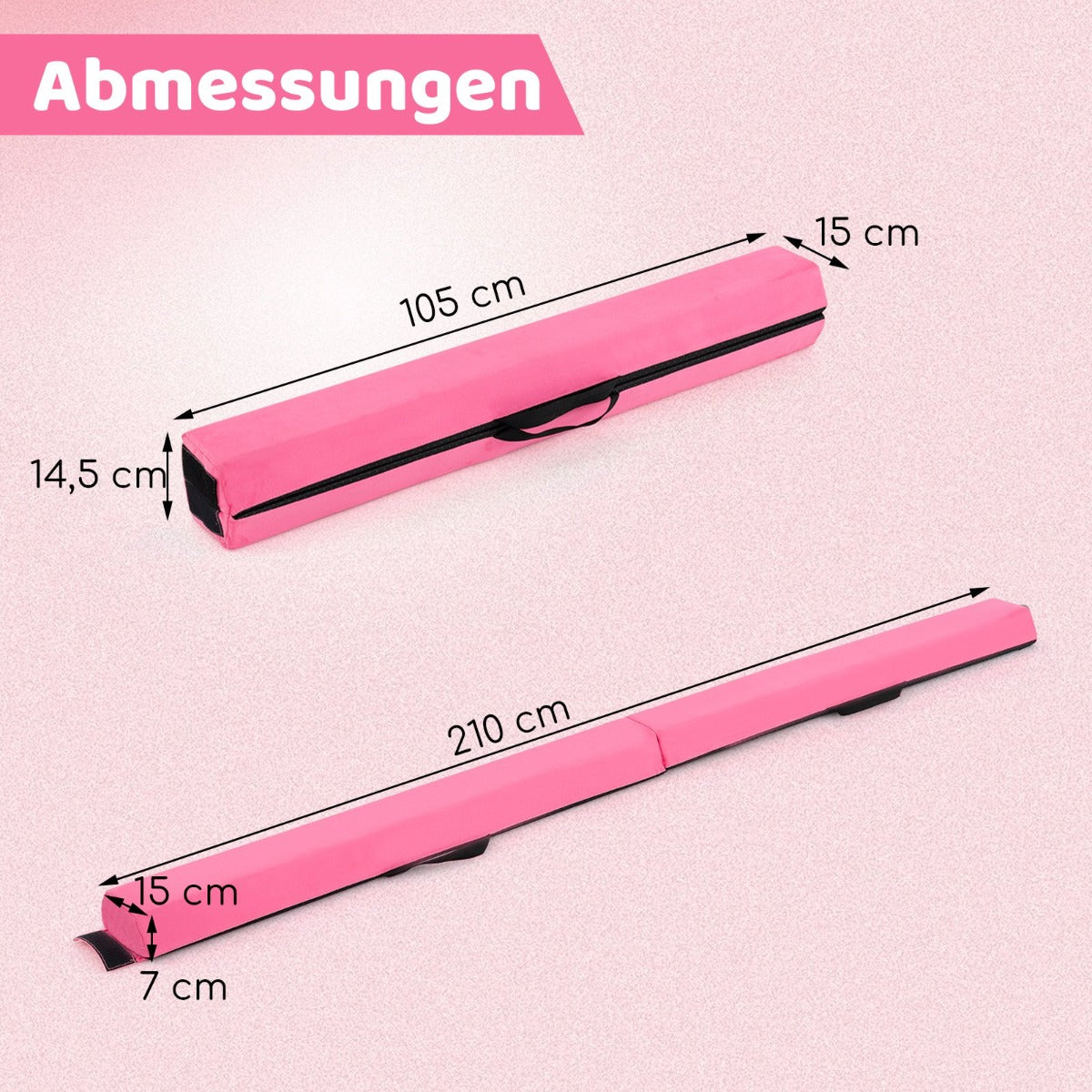 Balansbom – Gymnastikbom fällbar halkfri upp till – 73 kg 210 cm – Rosa