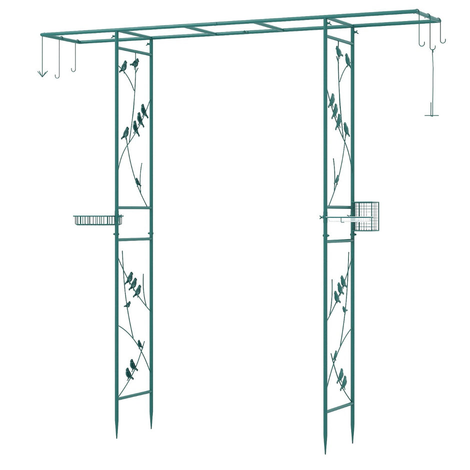 Trädgårdsbåge – med matstation, robust vattenskål, gallerbricka, fettmatare – 213 cm – Grön