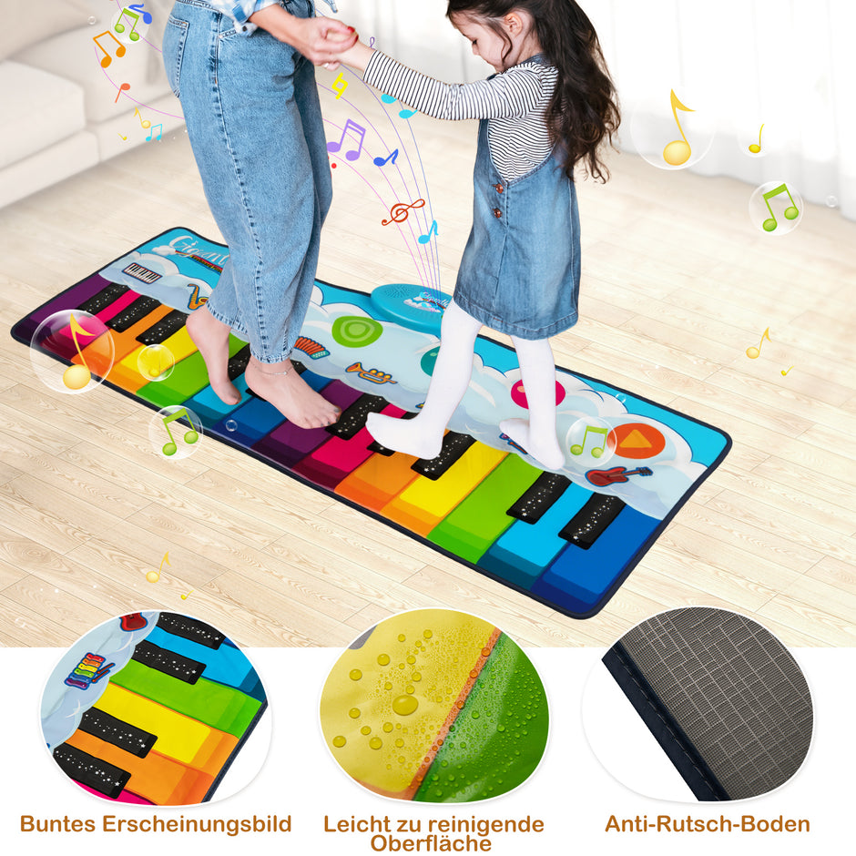 Musikmatta – för barn, pianomatta med musikinstrument, tangentbord dansmatta inspelnings och uppspelningsfunktion, leksak – 8 120 x 47 cm – Färgglad