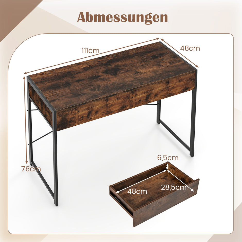 Datorbord – med lådor Kompakt skrivbord Arbetsbord Sminkbord – 2 – Rustik brun