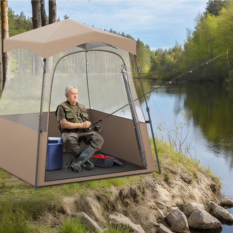 Sporttält – Transparent med klar sikt och Robust ram Bärväska – 180 x 180 x 193 cm – Brun