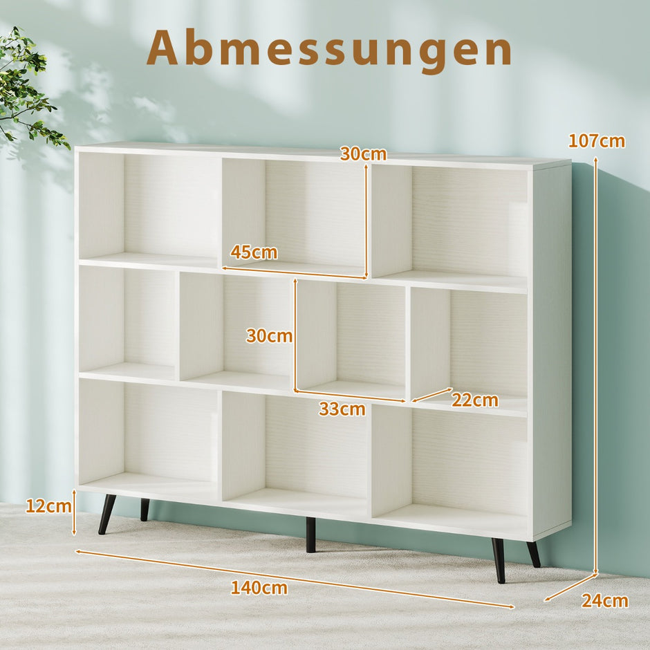 Bokhylla – med fack Stående nivåer och träben Kubhylla Kontorshylla – 3 140 cm – Vit