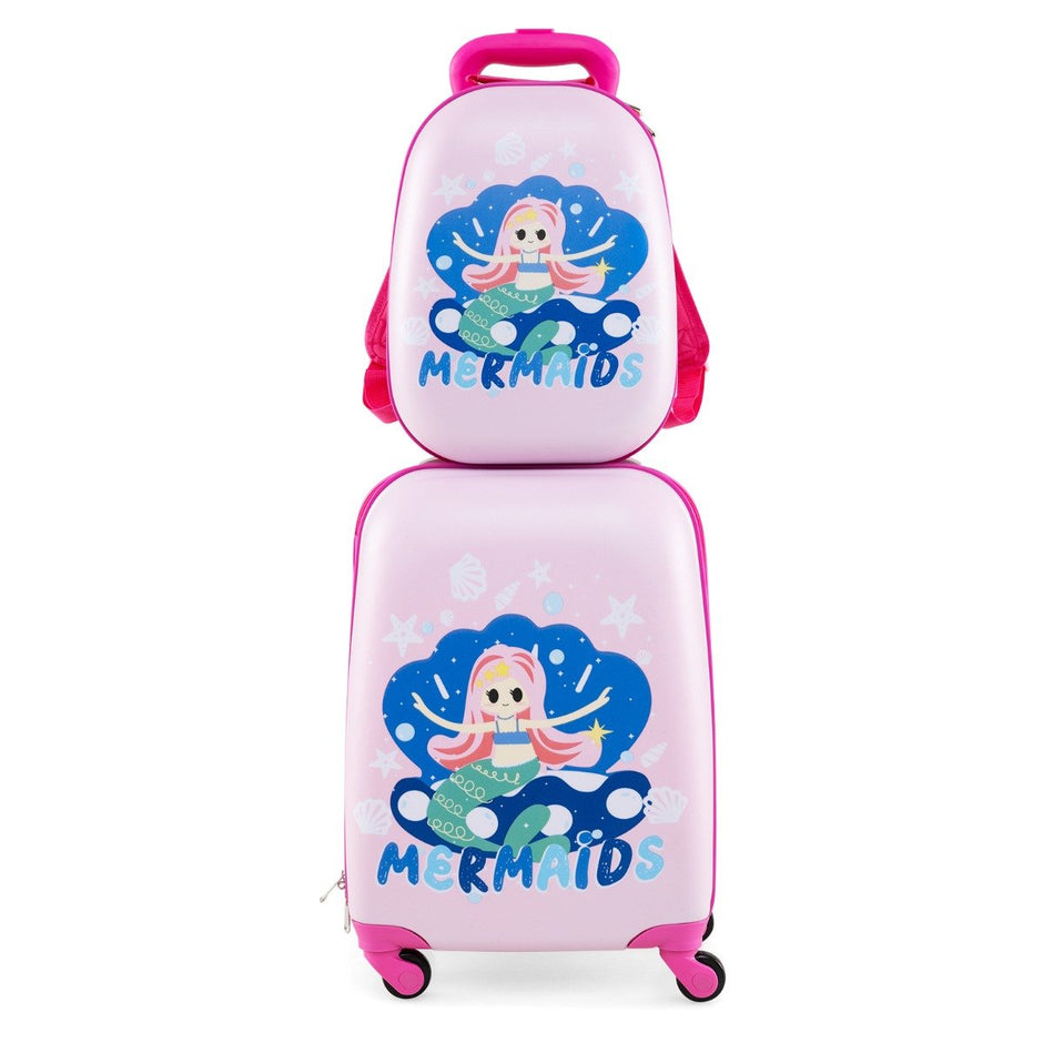 delad – barnväska + ryggsäck i plast, barnvagn, barnbagage 12"+16" sjöjungfru – 2 – Rosa