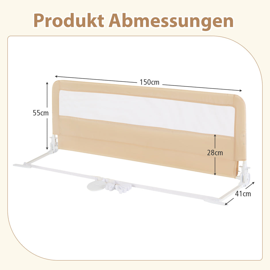 Långa – sänggaller för småbarn, hopfällbart med avtagbart överdrag, andningsbart nät – 150 cm – Beige
