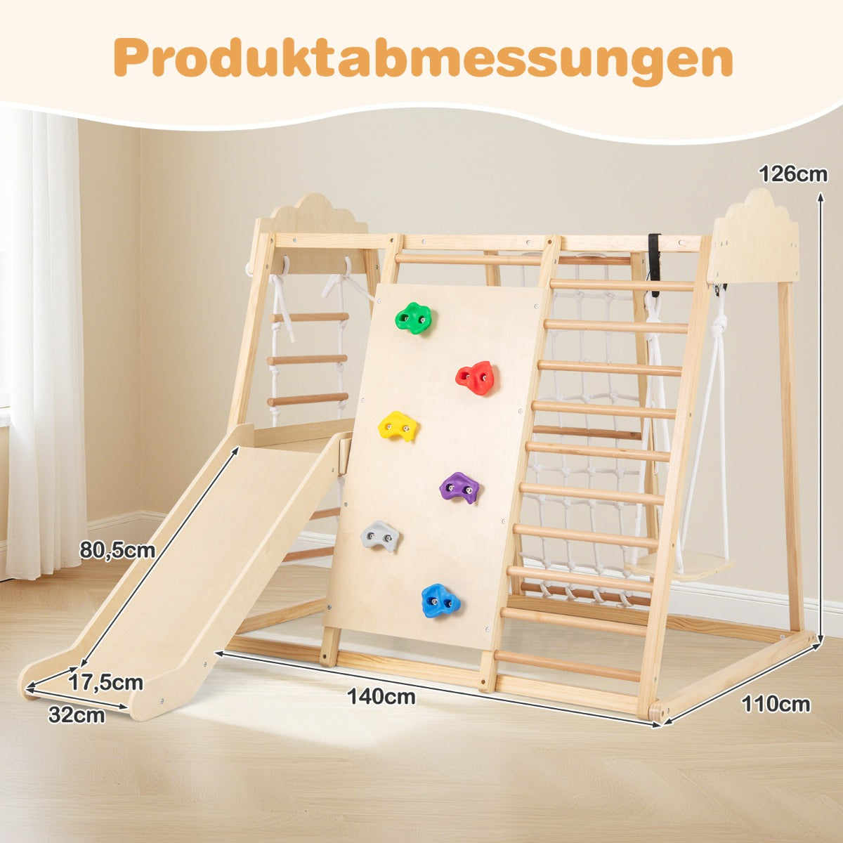 i – djungelgymnastikset i trä Montessori klätterleksaker med klätterstänger – 8 1 – Natur