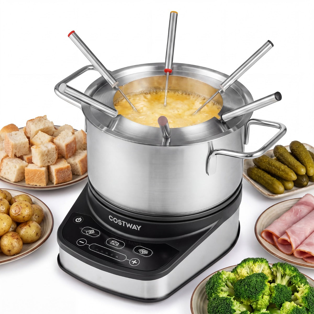Elektriskt – fondue set 1200W med uttagbar 3L gryta i rostfritt stål – Svart och silver