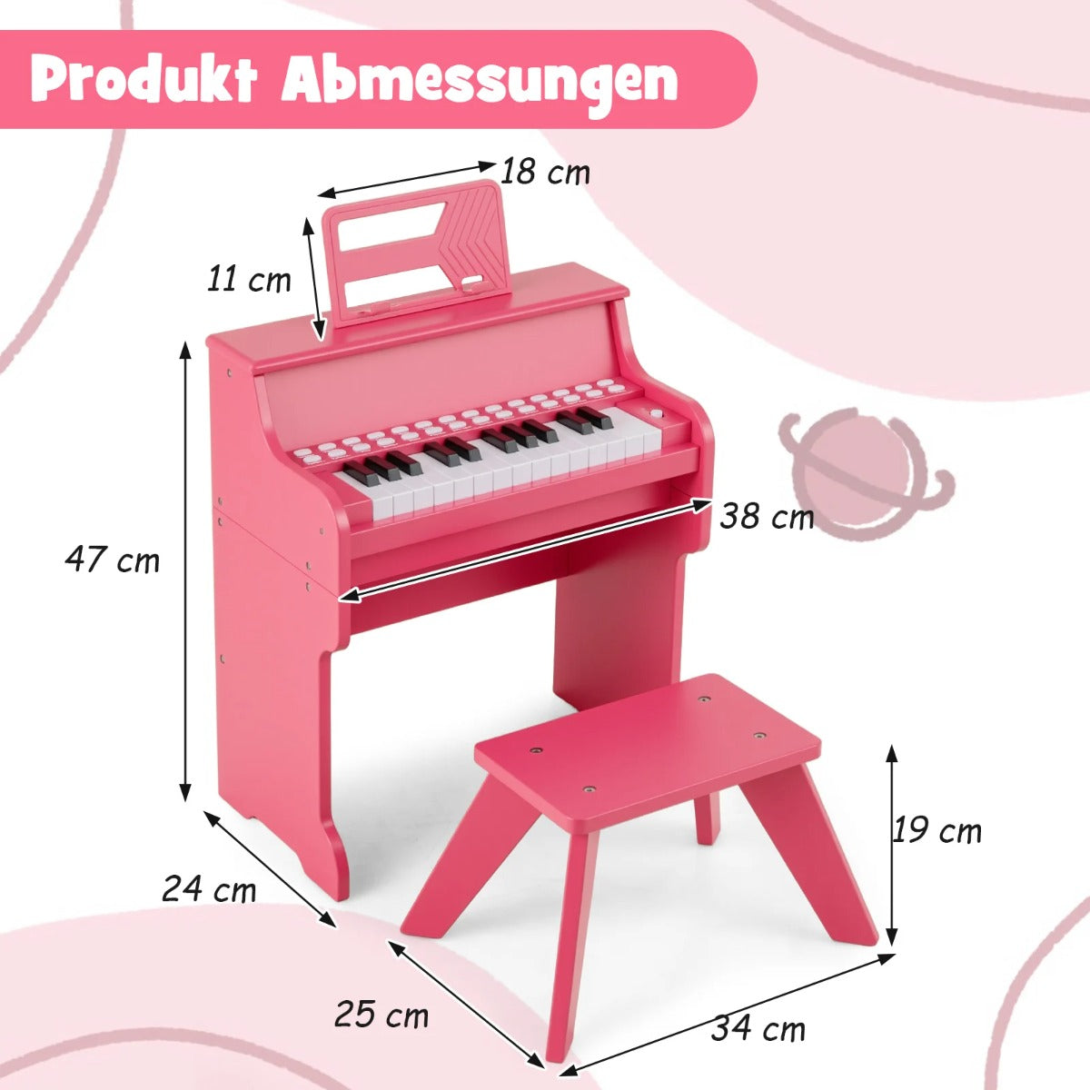 tangenter – Mini digitalpiano med pall Barnpiano justerbar hastighet – 25 – Rosa