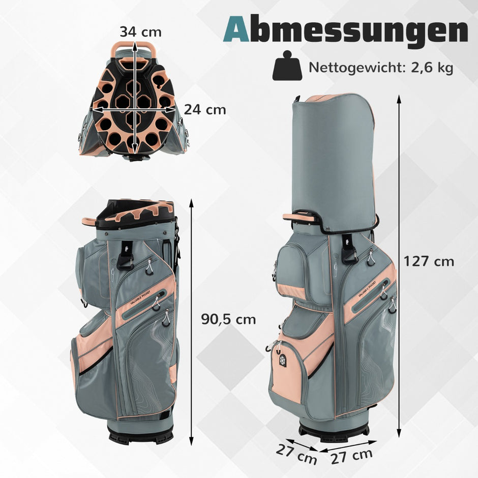 Golfbag – med fack och bärrem regnskydd fickor Lätt golfvagnsbag – 14 11 – Rosa