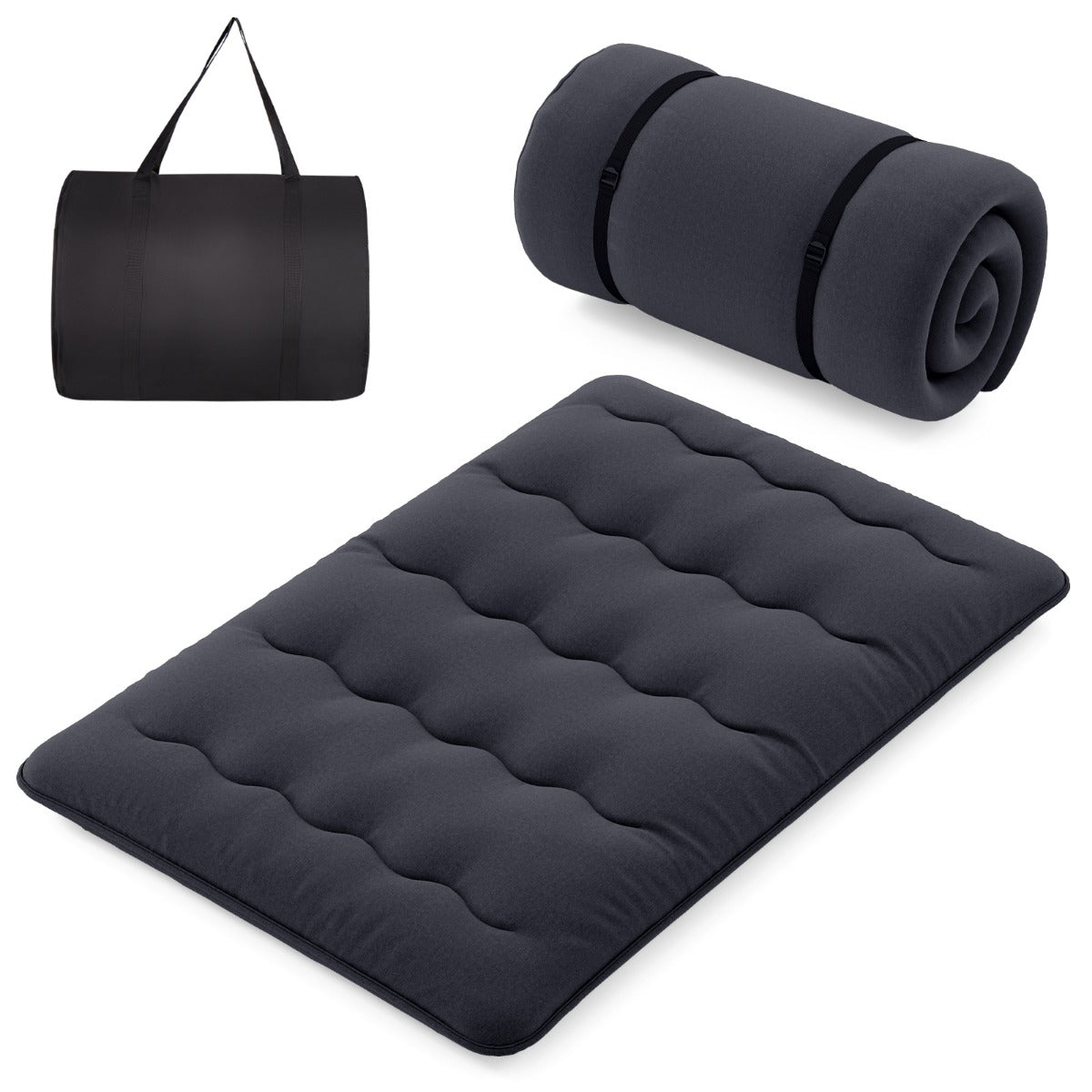 Japansk – futonmadrass med tvättbart överdrag och bärväska Tatami matta – 140 x 200 cm – Svart