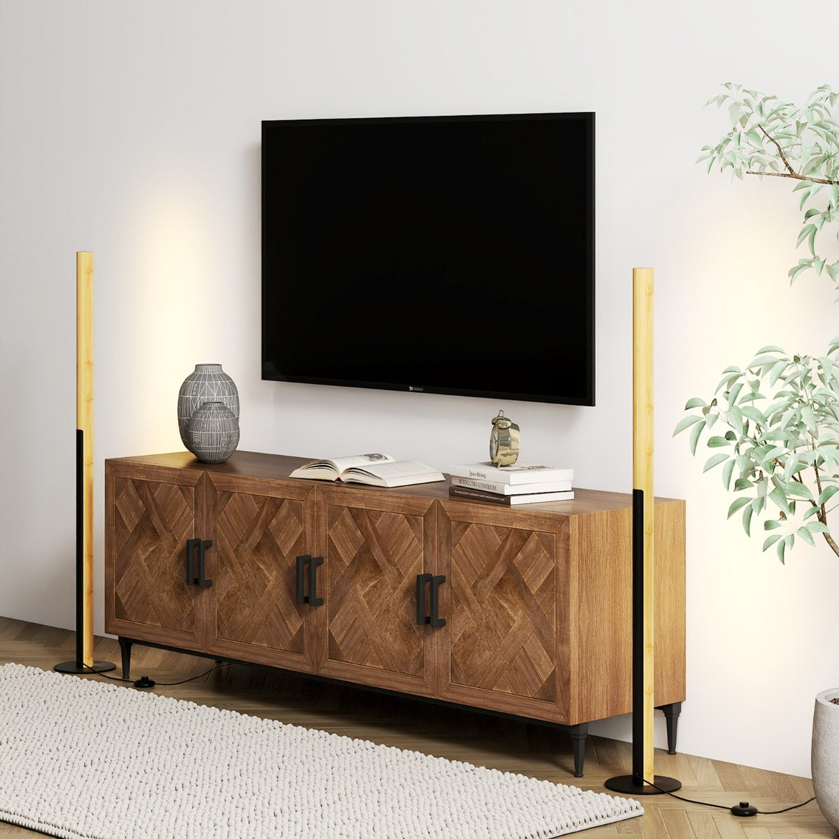 Bambu – Golvlampa dämpbar LED Hörnlampa med Fotsviktare 3000K upp till 6000K – 122 cm – Natur