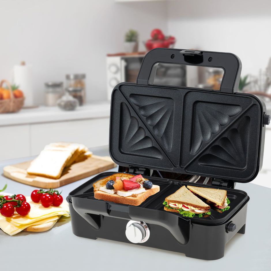 i – Våffeljärn och Panini press Smörgåsgrill Bärbar Elektrisk – 3 1 – Svart