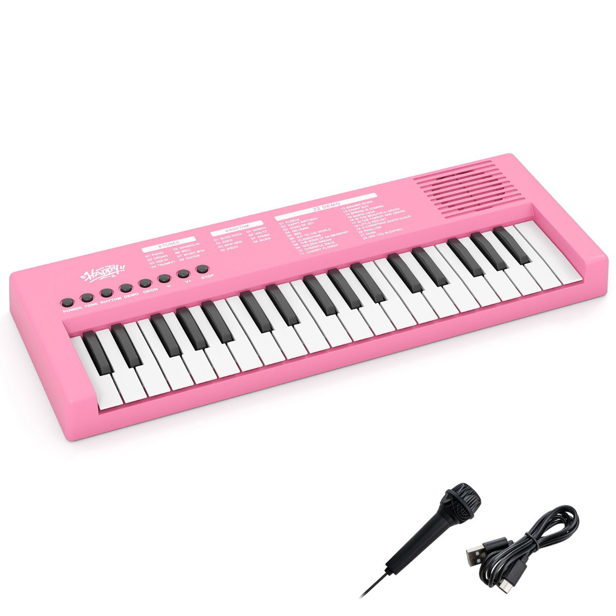Barn – Piano Keyboard Tangent bärbar med Rytm Klangfärg och Demo – 37 8 8 22 – Rosa