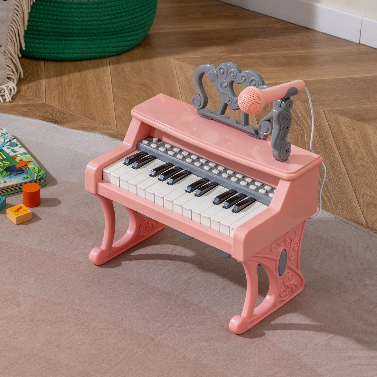 Mini – tangentbord med och notställ mikrofon barnpiano elektriskt – 25 – Rosa