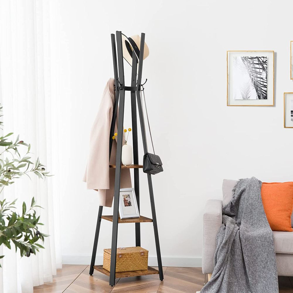Pälsställ - med 3 hyllor - Gaderobisk standard - Industriell design - brun svart