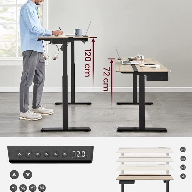 Elektriskt skrivbord - Höjdjusterbart med minnesfunktion - Vit