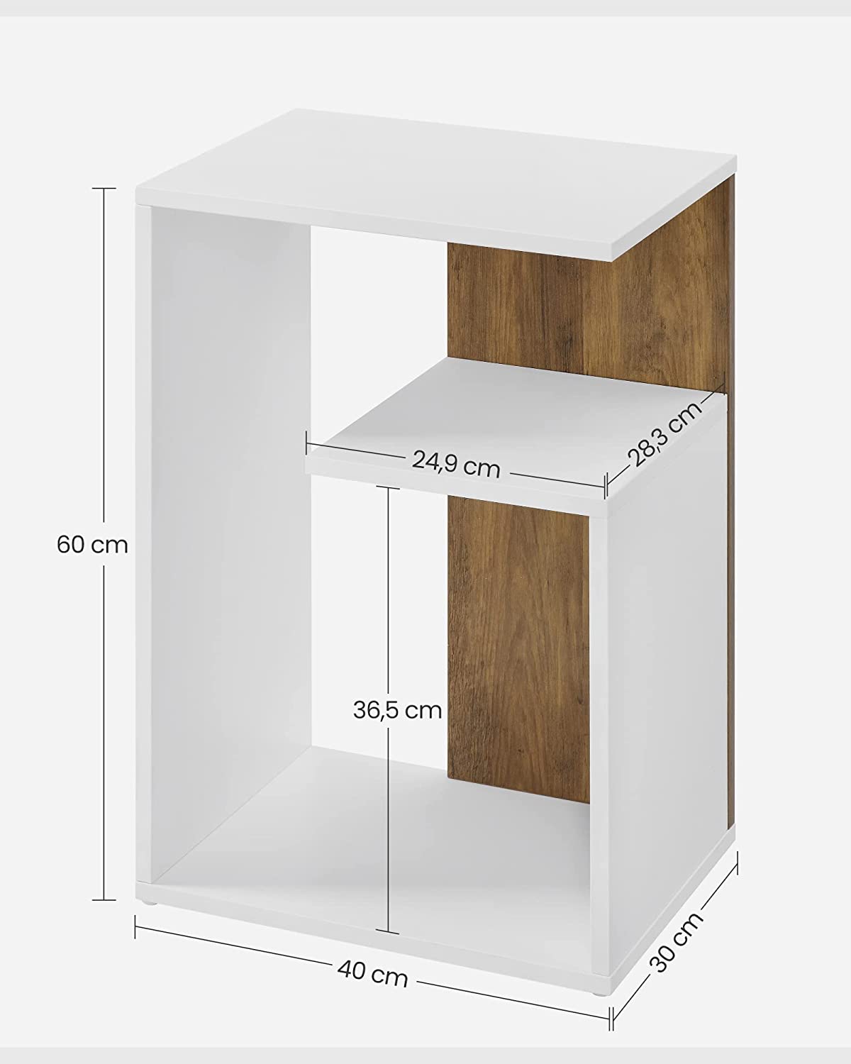 Sidobord - sängbord - litet bord - modernt - 30 x 40 x 60 cm - brun vit