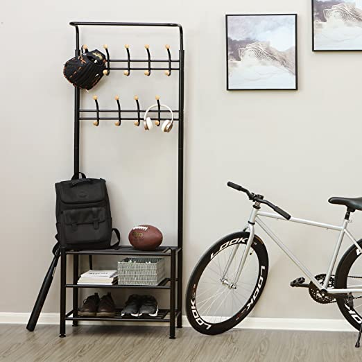 Coat Rack - med 3 skosträd - med 18 krokar - Metall - 68,8 x 35,2 x 187 cm