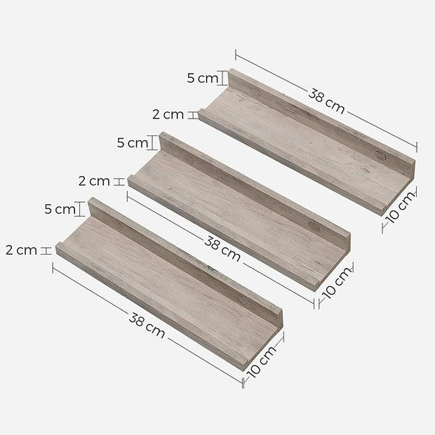 Vägghylla Set om 3 – Flytande och dekorativ – Grå