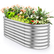 Metall – Oval Höjdodling med Öppen Botten Planteringslåda Förkultivering Wellpapp Blomrabatt – Silver