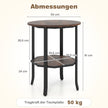 Rund – sidobord stegs med förvaringsfack Industriellt accentbord Nattduksbord robust metallram Rustikt Brunt – 2 – Rustik brun