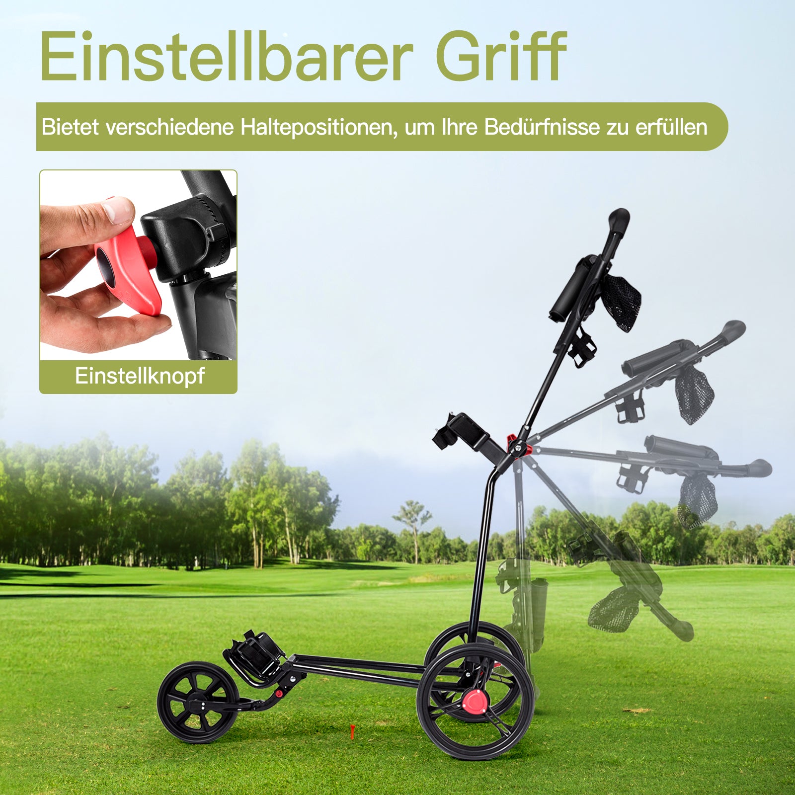 hjulig – golfvagn Vikbar i järn med justerbart TPR handtag Metall – 3 – Svart
